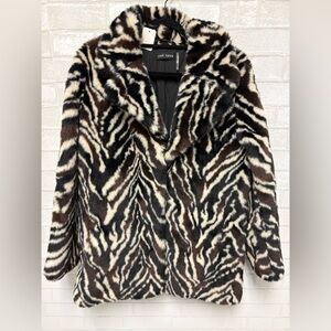 Love Token Zebra Print Faux Fur Jacket Coat Size Medium